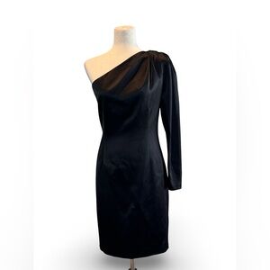 Elie Tahari One-Shoulder Black Satin Cocktail Dress